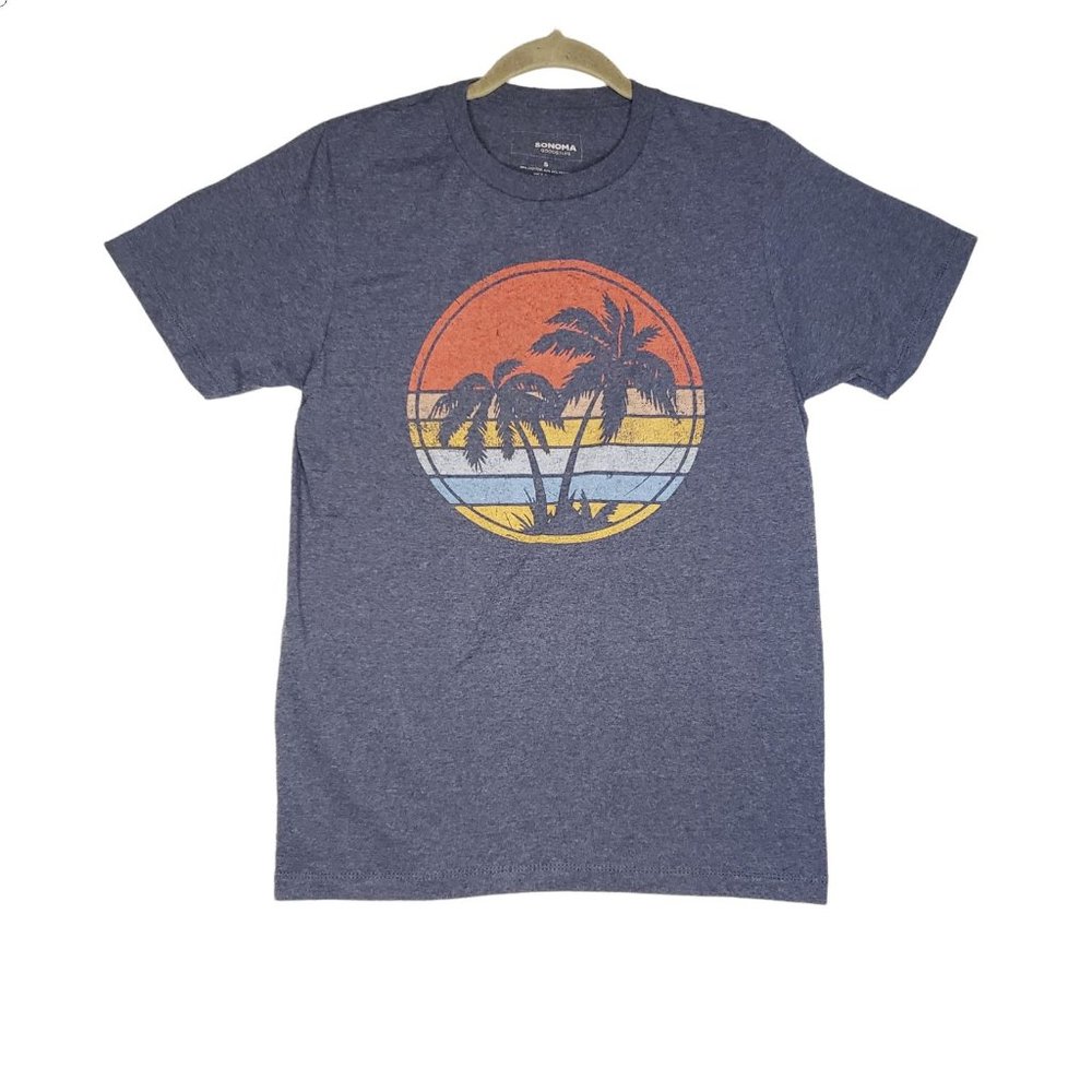 Sonoma Good for Life Vibes Hawaiian Tropical Print T-Shirt Blue Mens Size Small